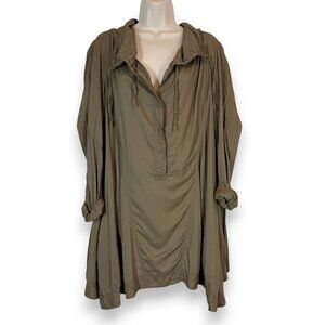 Donna Karan Oversized Tunic Blouse Top Popover Khaki Minimalist Capsule Medium